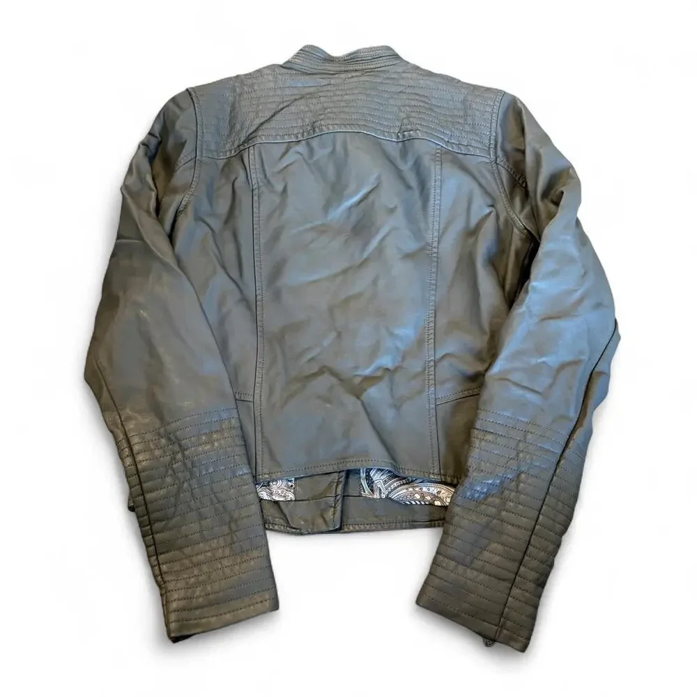 Y2K Ettitwa Anthropologie Charcoal Gray Leather Fitted Moto Jacket Luxe Size XS